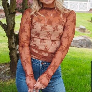 Free People Rust Floral Long Sleeve Top